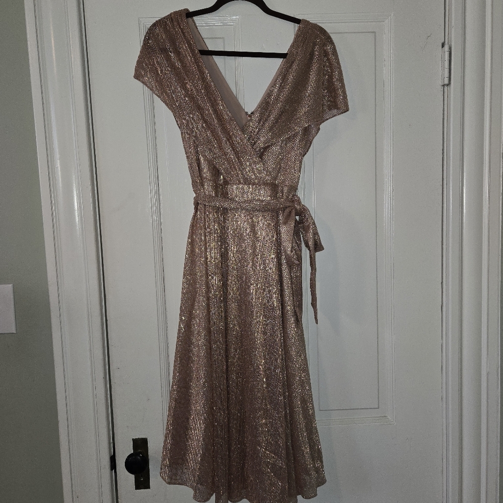 Alice + Olivia Gold Fit and Flare Midi Dress